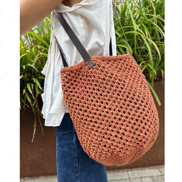 PetiteKnit Leather Straps for French Market Bag Tumman ruskea